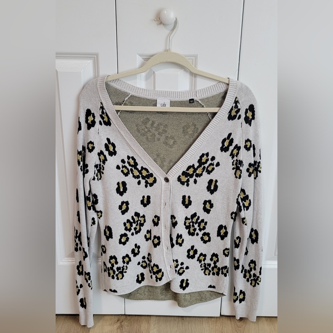 Cabi Women's Cream And Black Leopard Print Sweater